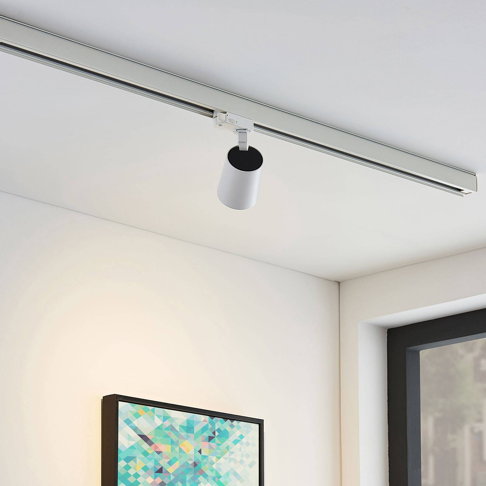 Arcchio Schienenstrahler Iavo, weiß, 13 cm, 3-Phasen, GU10 Iavo Arcchio, dimmbar, weiß / opal, für Wohn- / Esszimmer, Metall, Modern, Strahler