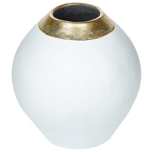 Dekovase Weiß 15 x 31 cm Keramik Goldene Vasenhals Pflegeleicht Wohnartikel Rundform Modern