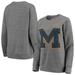 Women's Pressbox Heathered Gray Michigan Wolverines Big Team Logo Knobi Fleece Tri-Blend Crew Neck Sweatshirt