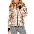 Womens Lightweight Outwear Coats Lightweight Water-Resistant Hooded Down Metallic Bomber Nightclub Party Jacket (Gold, 12)