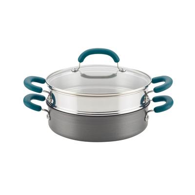Rachael Ray Create Delicious Hard Anodized Aluminum Nonstick 3-Qt. Steam Set - Gray With Teal Handles