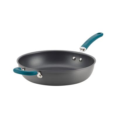 Rachael Ray Create Delicious Hard-Anodized Aluminum 12.5" Nonstick Deep Skillet - Gray With Teal Handle