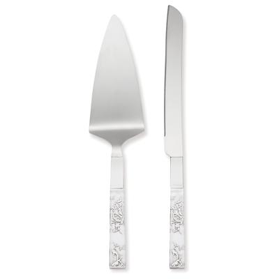 Lenox Silver Peony Cake Knife & Server - Silver Plated With Etched Peony Design