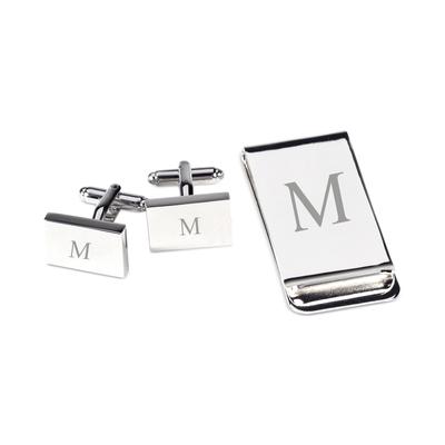 Silver Plated Cufflinks and Money Clip Set - M