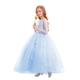 IBTOM CASTLE Junior Bridesmaids O-Neckline Lace Flower Girl Dress Full Length Evening Pageant First Holy Communion Halloween Christmas Xmas Party Dresses Long Sleeve Blue Flowers 8-9 Years