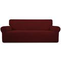 Greatime Stretch Sofa Slipcover 1-Piece Couch Sofa Cover Furniture Protector Soft with Elastic Bottom for Kids, Spandex Jacquard Fabric Small Checks(Oversized Sofa,Wine)