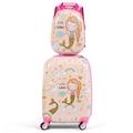 COSTWAY 2 Pcs Kids Luggage Set, 12'' Backpack and 18'' Suitcase Children Boys Girls Travel School Trolley Case on Wheels (Mermaid, Pink)