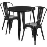 Flash Furniture CH-51090TH-2-18CAFE-BK-GG 30" Round Black Metal Indoor / Outdoor Table with 2 Cafe Chairs