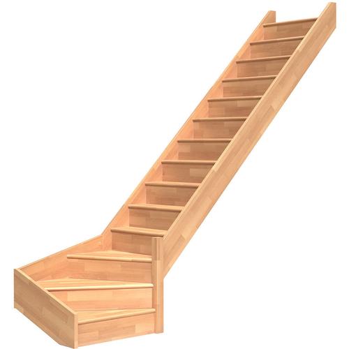 DOLLE Raumspartreppe Wangentreppe Paris Holztreppe, Ohne Geländer, 1/4 gewendelt (rechts),bis 318 cm,Buche,mit Setzstufen,unbehandelt