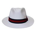 Borges & Scott - Teardrop Fedora Panama Hat - Cream Straw with Blue and Red Band - 56cm