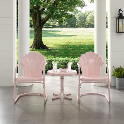 Tulip 3Pc Outdoor Metal Armchair Set Pink - Side Table & 2 Chairs - Crosley KO10011PI