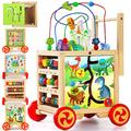 Baby Walker Wooden Activity Toddler Toys 7 in 1 First Steps Educational Toys Push Along Bead Maze Gifts Girls Boys Baby Walkers for 1 Year olds