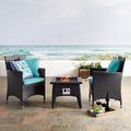 Convene 3 Piece Set Outdoor Patio w/ Fire Pit by Modway All - Weather Wicker in Blue | Wayfair EEI-3729-EXP-TRQ-SET