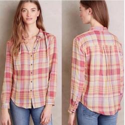 Anthropologie Tops | Anthropologie Holding Horses Gailen Plaid Shirt | Color: Pink/Yellow | Size: 2