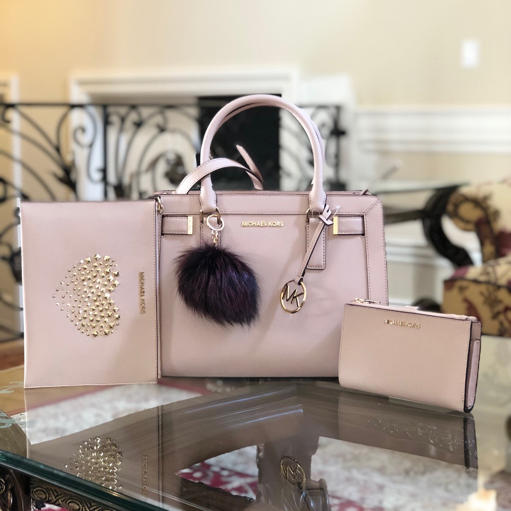 Michael Kors Bags | 4pcs Nwt Michael Kors Handbag&Wallet&Wristlet&Pom | Color: Pink | Size: Os