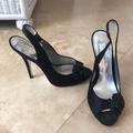 Jessica Simpson Shoes | Jessica Simpson Black Satin Jewel Strap Back Heels | Color: Black/Silver | Size: 8