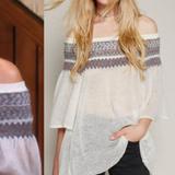 Free People Tops | Free People Boho-Style Off The Shoulder Knit Top | Color: Cream/Purple | Size: S