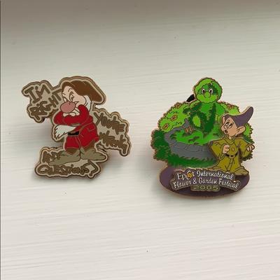 Disney Jewelry | Disney Authentic Dwarf Grumpy Dopey Pin Bundle | Color: Gold/Green | Size: Os