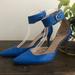 J. Crew Shoes | $325 J Crew Strappy Blue Leather Pumps Heel Sz 8 | Color: Blue/Gold | Size: 8