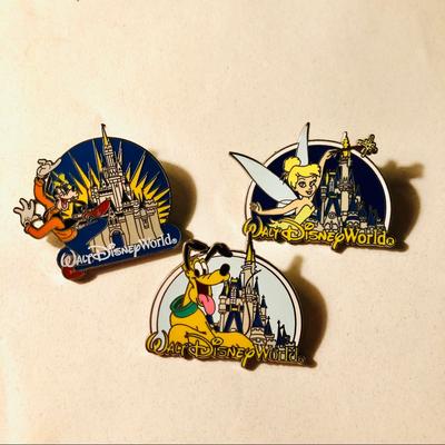 Disney Accessories | Disney Pin Set Goofy Tinkerbell Pluto Collect Fan | Color: Blue/Yellow | Size: Os