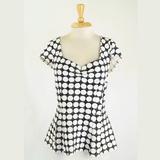 Anthropologie Tops | Anthropologie Polka Dot Peplum Short Sleeve Top | Color: Black/White | Size: Xs