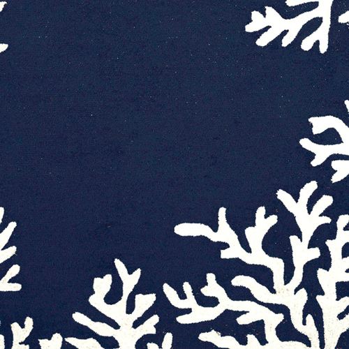 Coral Border Round Rug, 8' Round, Navy