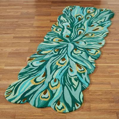 Peacock Flair Rug Runner Aqua 2'6" x 8', 2'6" x 8', Aqua