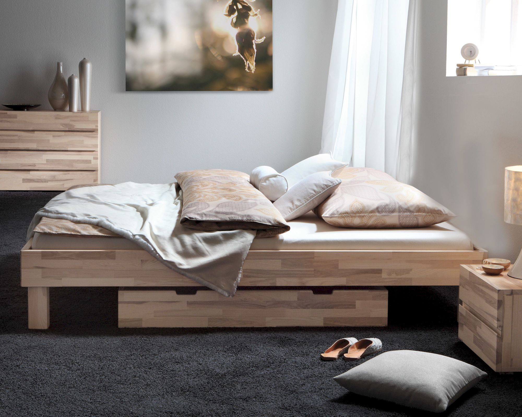 Hasena Wood-Line Massivholzbett Cantu 120x200 cm Buche weiss 20 cm