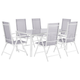 Gartenmöbel Set Grau Glas Aluminium Stoffbespannung 7-Teilig 6-Sitzer Modern Tisch 160 x 91 cm und 6 Stühle Terrasse Outdoor Ausstattung