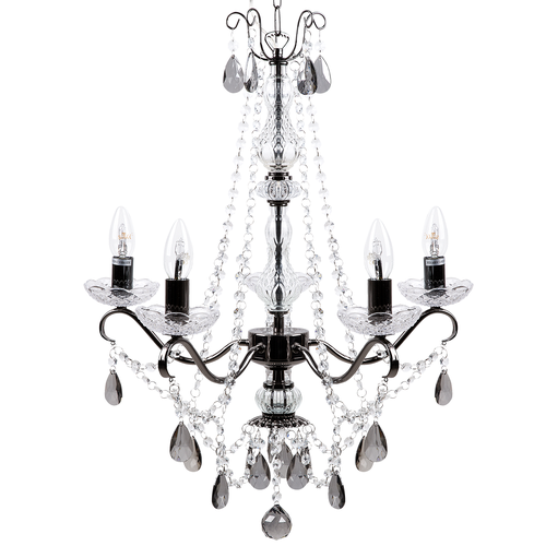 Kronleuchter Schwarz / Transparent Metall 5-flammig mit Kristallen aus Acrylglas venezianischer Glamour Stil