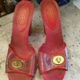 Coach Shoes | Authentic Coach Plastic And Wooden Clogs W/ Locket | Color: Gold/Red | Size: 8