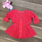 Anthropologie Tops | Anthropologie Peplum Button Cardigan Xs | Color: Red | Size: Xs