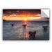 East Urban Home Lake Erie Pier Sunset Removable Wall Decal Metal in Blue/Orange | 32 H x 48 W in | Wayfair 0yor160a3248p