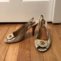 Coach Shoes | Coach | Tan Leather Buckled Peep-Toe Slingbacks | Color: Tan | Size: 8.5