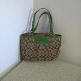 Coach Bags | Coach Brown Jacquard Green Leather Bag | Color: Brown/Green | Size: 9"X 14"X 4"