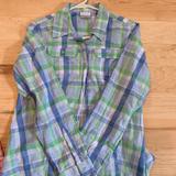 Columbia Tops | Columbia Linen Women’s Button Down Shirt. | Color: Blue/Green/White | Size: M