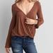 American Eagle Outfitters Tops | New American Eagle Fold Over Long Sleeve Bell Top | Color: Orange/Tan | Size: Xs