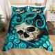 Loussiesd Octopus Duvet Cover Set Super King Skull Bedding Set 3D Print Blue Decorative Luxury Horror Microfiber Polyester Comforter Cover with 2 Pillow Shams, Zipper, Ocean Marine life, 3 Pieces