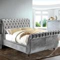 Rosdorf Park Washburn Tufted Upholstered Sleigh Bed Metal in Gray | 53.25 H x 68.5 W x 108 D in | Wayfair F5DE1F1BC8434F0184C9B9B2D3B26459