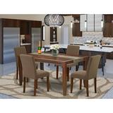 Alcott Hill® Earlene 5 - Piece Rubber Solid Wood Dining Set Wood/Upholstered in Brown | Wayfair 0110A22F66594D05BBA364F8D4EF84D4