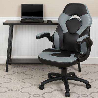 Flash Furniture CH-00095-GY-GG High-Back Gray LeatherSoft Swivel Office Chair / Video Game Chair with Flip-Up Arms