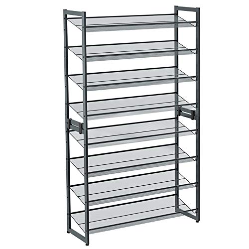SONGMICS 8-Tier Shoe Rack, Set of 2 Stackable 4-Tier Shoe Organizers, Metal Mesh Shoe Shelf Storage, Adjustable Flat or Angled Shelves, Cool Gray ULMR08GB