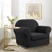 Winston Porter Howkwa Textured Grid Stretch Box Cushion Armchair Slipcover, Polyester in Black/Brown | 42 H x 47 W x 42 D in | Wayfair