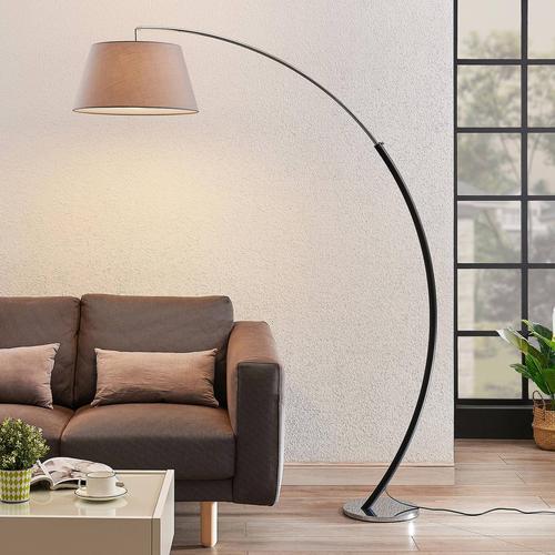 Bogenlampe Evelyna Lucande, alu / grau / zink, für Schlafzimmer, Textil / Stoff / Seide, Modern, Stehlampe