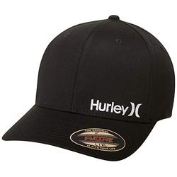 Hurley Men's Corp Flexfit Perma Curve Visor Baseball Hat Cap, Solid Black/White, X-Large