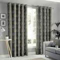 Fusion - Delta - 100% Cotton Pair of Eyelet Curtains - 66" Width x 72" Drop (168 x 183cm) in Grey