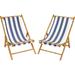 Bay Isle Home™ Sheree Folding Deck Chair Solid Wood in Gray/Blue/Brown | 33.1 H x 24.4 W x 37 D in | Wayfair E85380C9C2C64315A5907E00FF74FC18