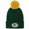 Girls Youth Green Bay Packers Team Cable Cuffed Knit Hat with Pom