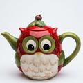 The Holiday Aisle® Manolla Owl 24 Oz. Earthenware Teapot Porcelain China/Ceramic in Green/Red | 6 H x 4.13 W x 7.5 D in | Wayfair 10915