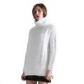 BAHTLEE Women's Angora Knitwear Pullover Sweater Long Sleeves Turtleneck Pocket (M) White